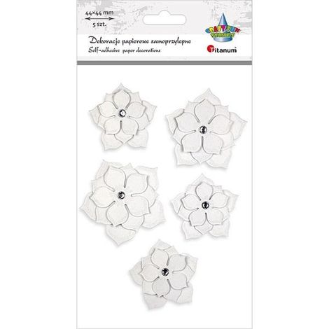 Fiori di carta 3D autoadesivi, bianchi, 5 pezzi