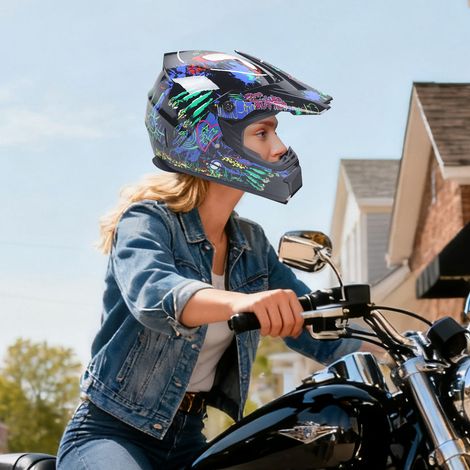 DOT Motorcycle pour adultes casque + lunettes + gants tout-terrain moto MX Beach Car tout-terrain (1/5)