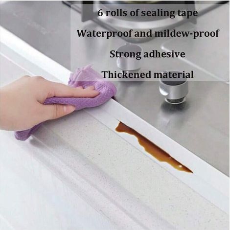 6 Rouleaux ruban adhésif épais imperméable et anti-moisissures 22mm large 3.35m long Forte adhérence pour joint étanche salle de bain cuisine angles murs protection humidité (1/4)