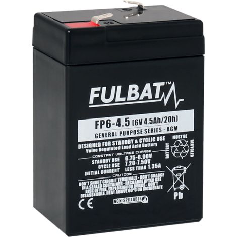 Fulbat – Batterie plomb AGM étanche 6V 4.5Ah – Idéale pour chantiers humides – Dimensions 71x48x107mm – Technologie avancée pour performance durable