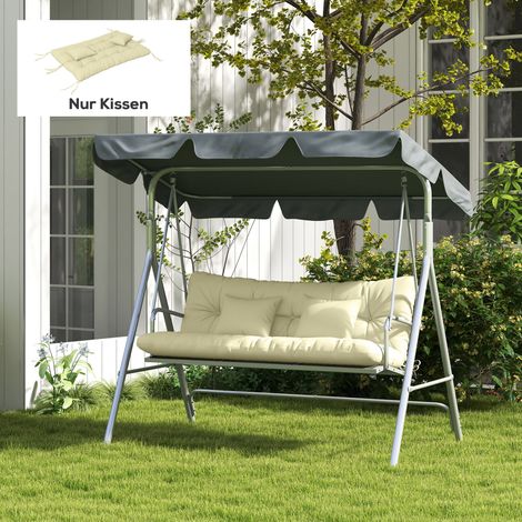 Set di 4 cuscini per sedia, 150x50 cm, idrorepellenti, con lacci, spessore 10 cm, colore bianco crema.