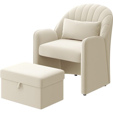 Yaheetech Poltrona con sgabello con vano portaoggetti, comoda poltrona per soggiorno con cuscino posteriore, poltrona relax in velluto a forma di petalo, poltrona lounge per ufficio/camera da letto
