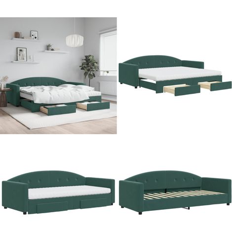 Tagesbett Ausziehbar mit Schubladen Dunkelgrün 90x200 cm Samt - Sofa - Schlafcouch - Gästebett - Tagesbett - Wohnzimmermöbel - Home & Living (1/5)