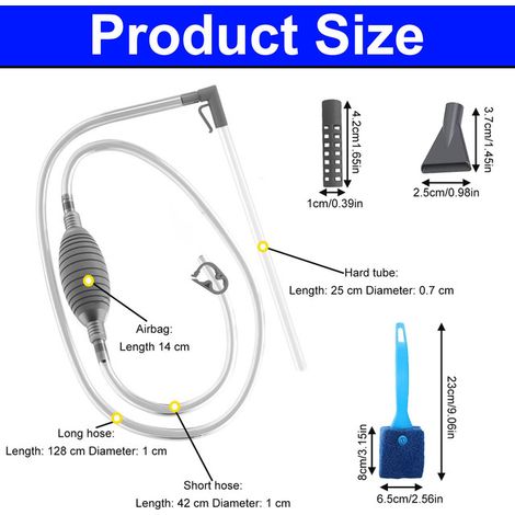 Kit de nettoyage pour aquarium - Siphon changeur d'eau manuel avec brosse et bec plat pour gravier et débris