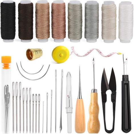 Kit de herramientas para reparar cuero, kit de herramientas para coser cuero, kit de herramientas para trabajar el cuero (que incluye punzón,