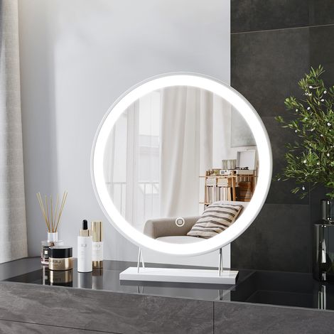 Heilmetz LED Tischspiegel mit Beleuchtung Rund Schminkspiegel 3 Lichtfarbe Warmweiß/Neutral/Kaltweiß Dimmbar Kosmetikspiegel mit Touchschalter Φ48cm Weiß (1/5)