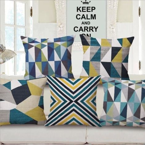Housse de coussin - Impressions scandinaves - 45x45cm - Bleu - Rectangulaire - Synthétique (1/2)