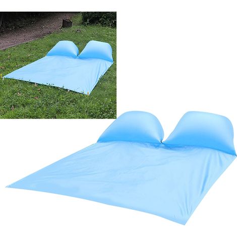 Tapis de pique-nique avec coussin gonflable, couverture imperméable, sac de rangement et piquets pour pique-nique, bleu ciel, pour deux personnes, 145 x 210 cm / 57,1 x 82,7 pouces (1/5)