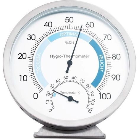 Analoges Thermometer und Hygrometer für den Innenbereich – Hochwertiges Edelstahl-Messgerät für Umgebungstemperatur und -feuchtigkeit zur zuverlässigen und komfortablen Steuerung (1/4)