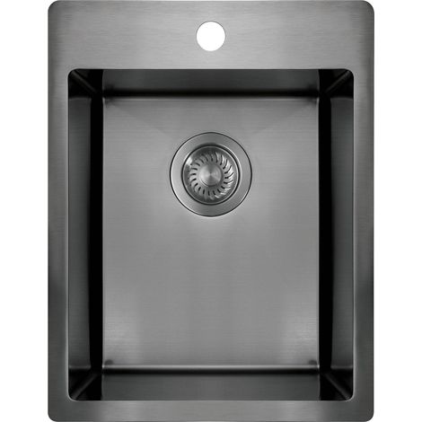 Einbauspülbecken Titanfarben eckig 39 cm Edelstahl mit Siphon "Olfato Precious"