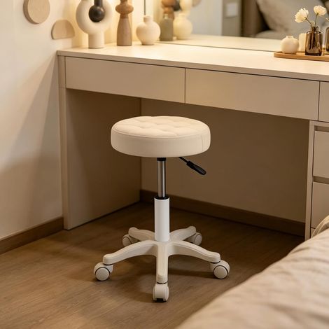 Rolling Stool with Wheels, PU Leather Height Adjustable Swivel Chair, Khaki Round Hydraulic Swivel Stool, Small Roller Stool for Tattoo Massage Salon Spa Teach Office Home Shop, 250lb Capacity (1/5)