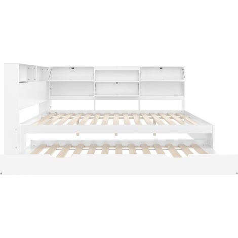 Daybed 140x200 cm mit Stauraum-Kopfteil und Ausziehbett Weiß MODENUIT (1/5)