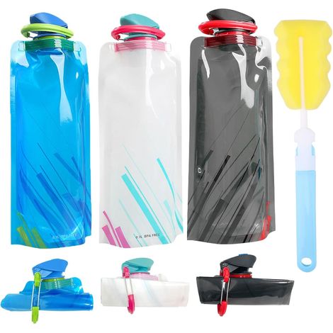Faltbare Trinkflasche 3 Stueck 700ml Wasserflasche mit Buerste (1/5)