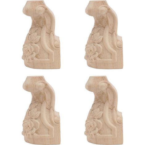 Pieds de meuble en bois pour usage domestique, supports de meubles, ensemble de 4 pièces, design sculpté. (1/5)