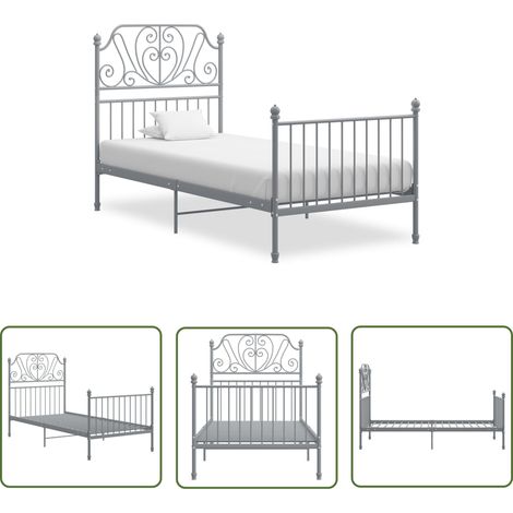 The Living Store Bettgestell Grau Metall 100x200 cm - Metallbett - Doppelbett - Bettrahmen - Grau - Lattenrost (1/5)