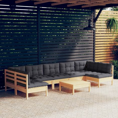 8-tlg. Garten-Lounge-Set mit Grauen Kissen Kiefer Massivholz vidaXL (1/5)