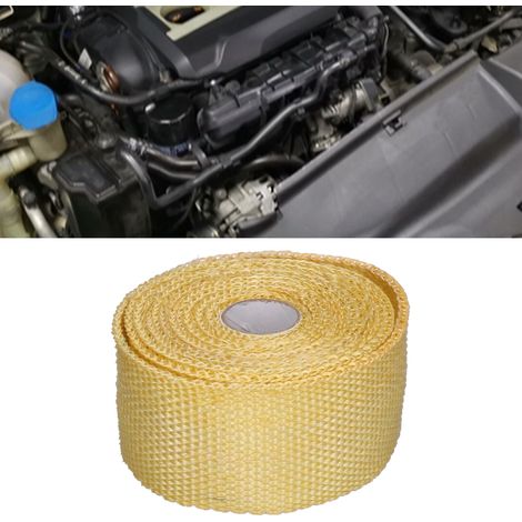 Bande de fibre de verre de 5 m transformée en bande isolante thermique de type banane, bande isolante thermique pour tuyau d'échappement, 6 colliers de serrage en acier, jaune (1/5)