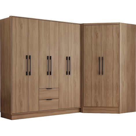 Armadio angolare 8 ante e 2 cassetti L263 cm Naturale - FEOVA