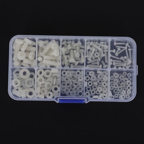 Kit d'assortiment de 270 vis, écrous et rondelles en nylon M2/M2.5/M3/M4/M5 (blanc)