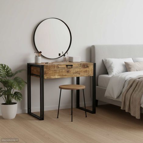 Coiffeuse avec miroir et rangement en bois de manguier massif marron, 90 x 50 x 75 cm - PANGIVO (1/5)