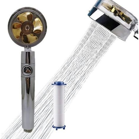 (Ensemble doré classique) Pommeau de douche à hélice, douche haute pression à 360°
