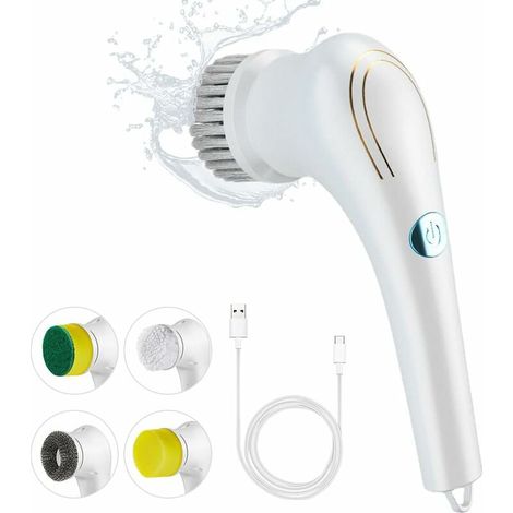 Brosse De Nettoyage - Sans Fil - Rotation 360° - Étanche IPX7 - Pour Cuisine Salle De Bain Voiture Carrelage - 5 Têtes Incluses