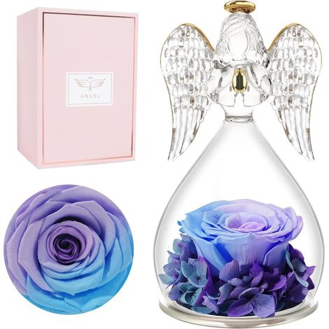 Rose éternelle ange en verre, cadeau pour femme, anniversaire, fête des mères, bleu violet (1/5)