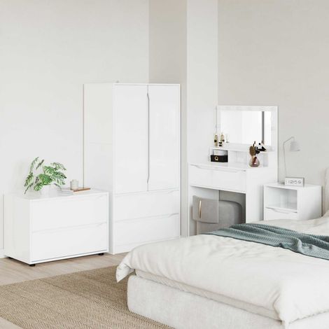 Armoire de rangement 2 tiroirs en bois d'ingénierie blanc brillant 80 x 48 x 57 cm - PANGIVO (1/5)