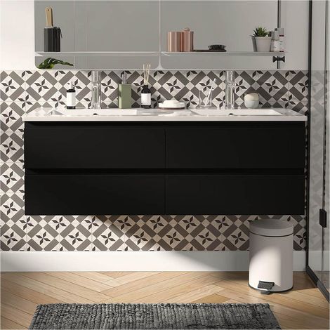 Doppelwaschtisch 120cm Keramik-Platte & Chrom-Armaturen SORRENTO
