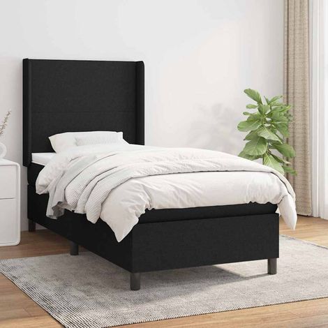 Cama box spring con colchón tela negro 90x190 cm (1/5)
