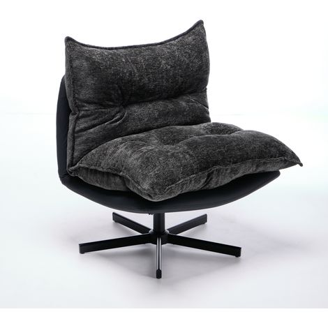 Poltrona relax girevole reclinabile 95°/110°/125°, ciniglia e similpelle, grigio scuro (1/5)