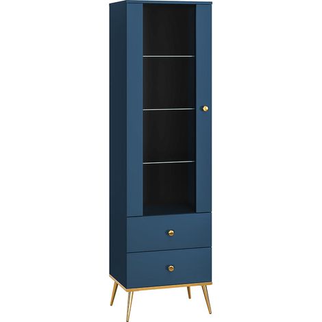 Vitrine 1 porte 2 tiroirs Thalia Bleu (1/5)