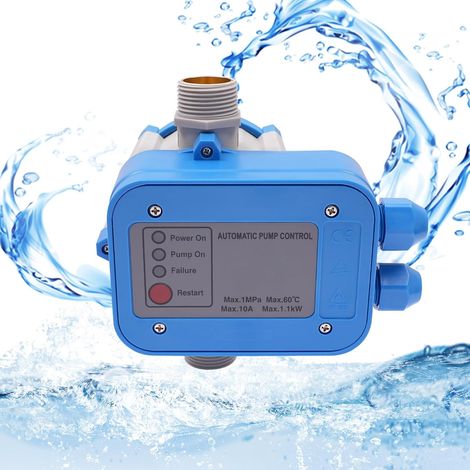 Régulateur de pression de pompe à eau automatique, régulateur de pression de contrôle automatique de pompe à eau, ip65 étanche, régulateur de pompe à eau de jardin domestique, bleu (1/5)