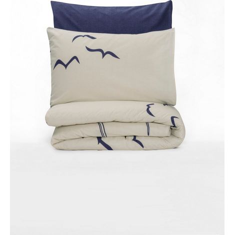 Funda nórdica, funda nórdica, ropa de cama Set 100% Algodón Dark Azul Blanco (1/3)