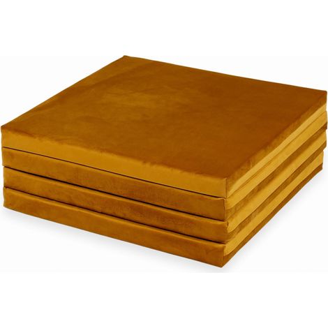 Alfombra de juego infantil 120x120cm, cuadrada, plegable, terciopelo dorado (1/4)