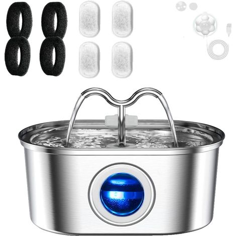 Fontana per animali domestici, in acciaio inox, con pompa ultra silenziosa e sensore a 4 chip. (1/2)