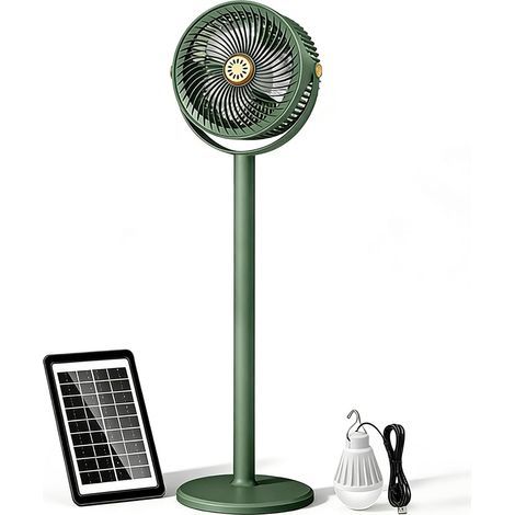 Ventilateur solaire avec panneau et éclairage LED, ventilateur portable 5 vitesses, réglable en hauteur-Vert (1/5)