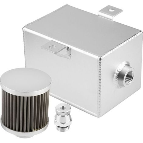 Réservoir de Réservoir D\'huile Universel en Aluminium Modifié par Voiture 2L avec Filtre de Reniflard(Argent)
