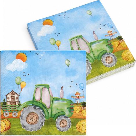 Lot de 40 serviettes en papier motif tracteur - 33 x 33 cm - Design aquarelle - Serviettes de fête pour tracteur, anniversaire, ferme, décoration de table (1/5)