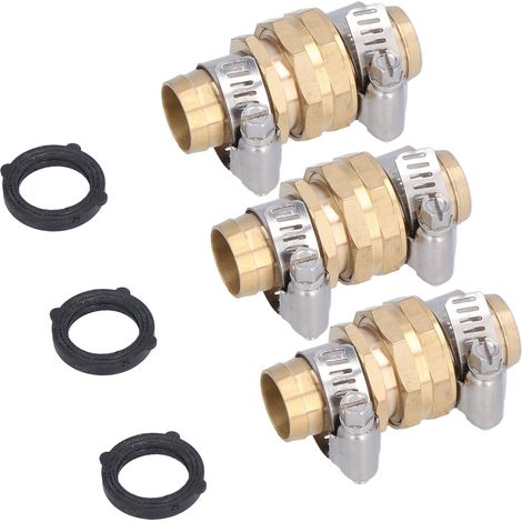 Set aus 3 3/4-Zoll-Gartenschlauch-Reparaturverbindern mit Innen- und Außengewinde zum Anschluss von 3/4-Zoll- oder 5/8-Zoll-Gartenschläuchen. (1/5)