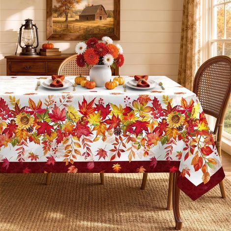 Tischdecke Ahornblatt 140x180 cm, waschbar, Polyester, Herbstdeko