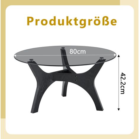 Table basse ronde 80x80x42,2 cm en verre et MDF noir, facile à monter pour salon FloraGrace (1/5)