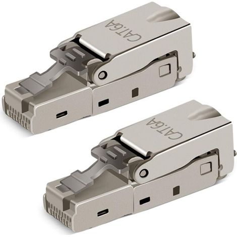 2 Stück werkzeugloser RJ-45 Cat6/6A Modularstecker Feldanschluss. Cat6A RJ45 geschirmt für 23-26AWG Installationskabel (1/5)