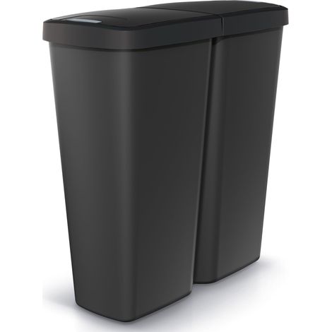 MONZANA® Cubo de Basura 50L 2 Recipientes Compartimentos Cocina Papelera Contenedor Residuos Reciclaje Tapa Cierre Resistente Oficina Taller Baño Black (en)