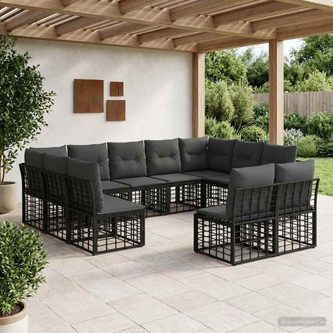 Conjunto de sofás de exterior Negro y Gris oscuro Poliéster (1/5)