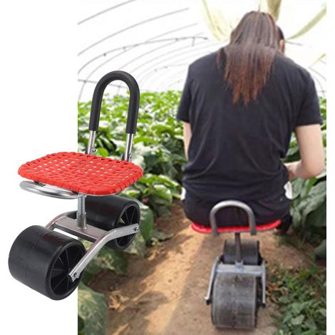 Tabouret de jardin roulant 2 roues - Siège de travail mobile ajustable en hauteur - Matière fer robuste - Outil de jardinage ergonomique (1/4)