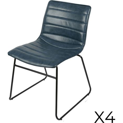 Set aus 4 Stühlen aus PU-Leder in Denim-Blau, Kollektion NETS, Industriestil