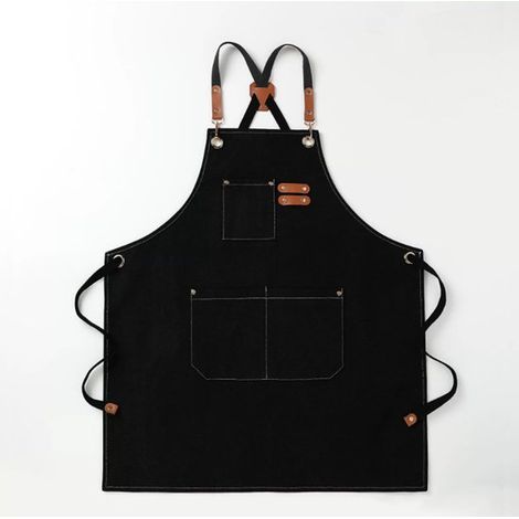 Delantales de lino，delantales de trabajo para hombres y mujeres，delantales de chef con correa ajustable y 3 bolsillos，delantal para camareros (1/4)