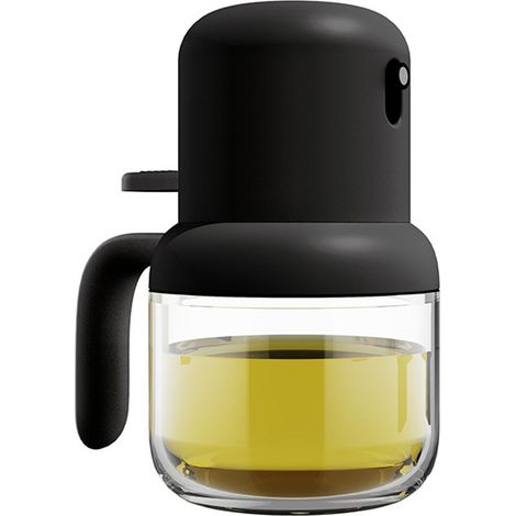 Flacon pulvérisateur d'huile 180 ml, poignée ergonomique, fermeture hermétique, en plastique et verre, anti-poussière, pour la cuisine, noir. (1/5)