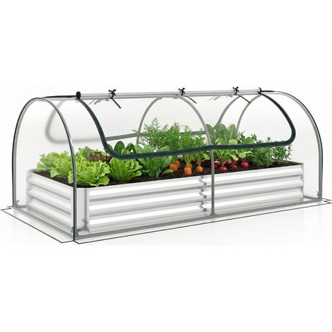 Kit 2-en-1 bac potager surélevé avec serre, acier galvanisé, fond ouvert, pour légumes, fleurs et herbes (1/5)